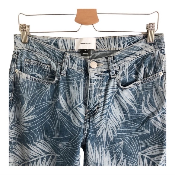 Current Elliott Stiletto Skinny Raw Hem Leaf Print 28 - Picture 4 of 11